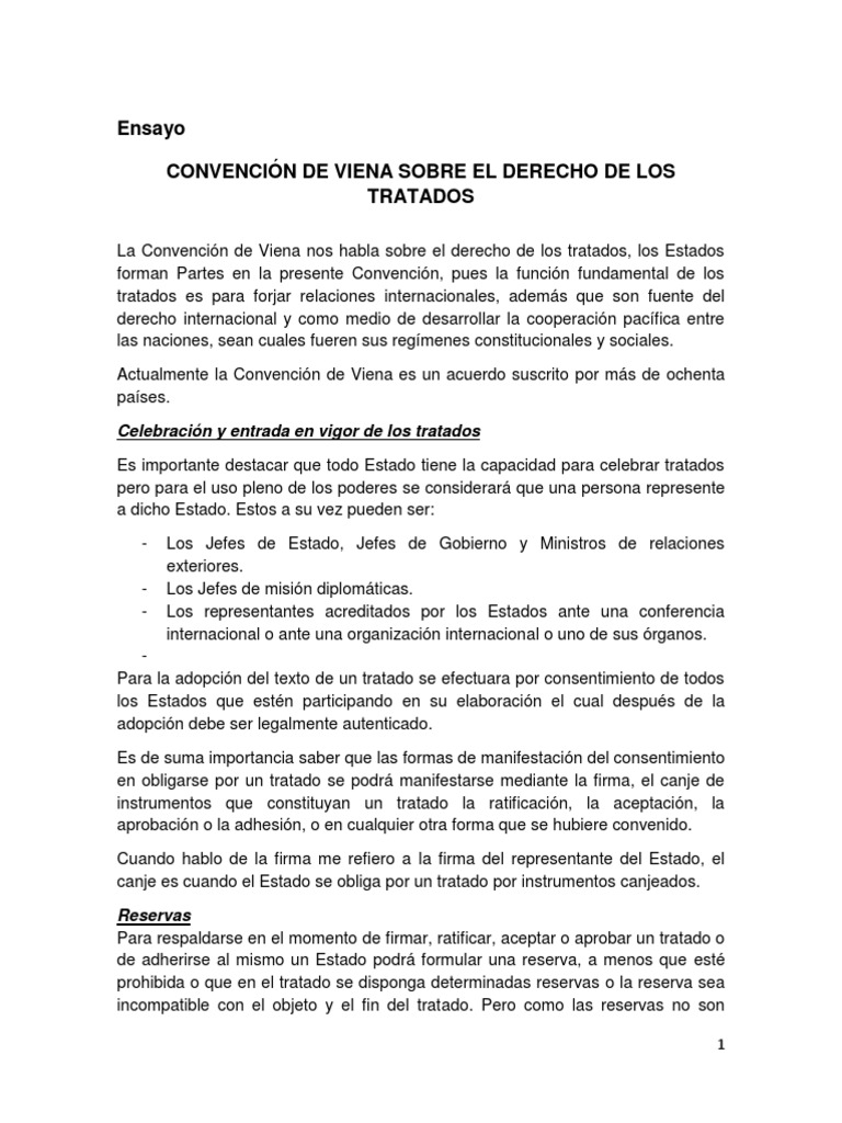 Derecho de los Tratados en Viena | PDF | Tratado | Convenio europeo de ...