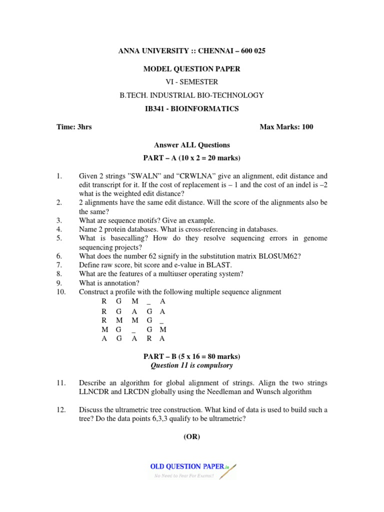 Bioinformatics Model Question Paper | PDF | Sequence Alignment | Blast