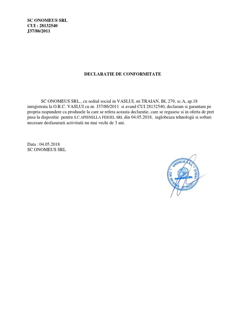 Model Declaratie Caracter Inovativ