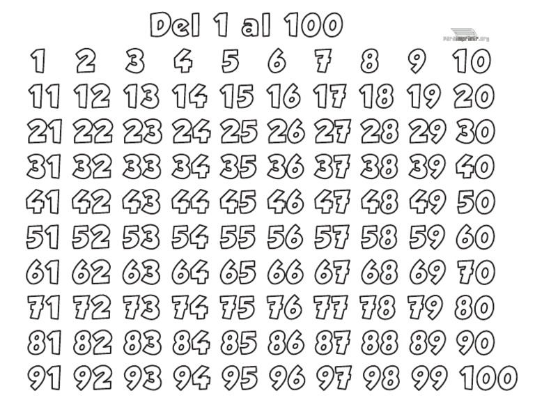 Los Numeros Del 1 Al 100 Para Imprimir Pdf