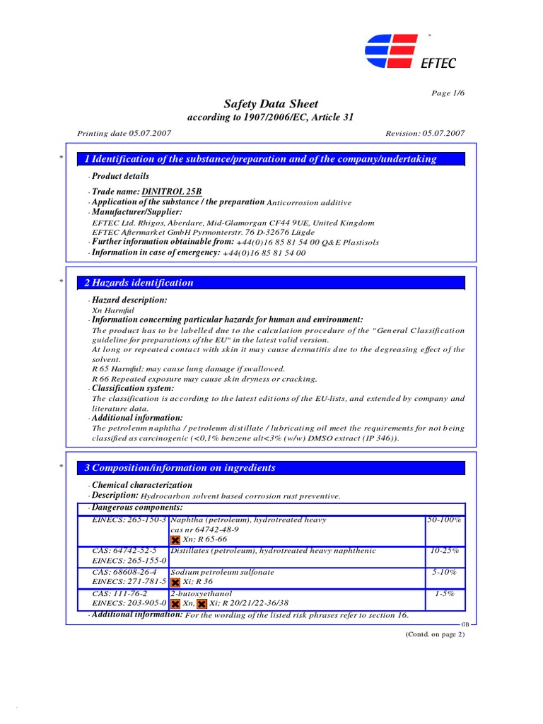 DINITROL 25B Safety Data Sheet | PDF | Melting Point | Dangerous Goods