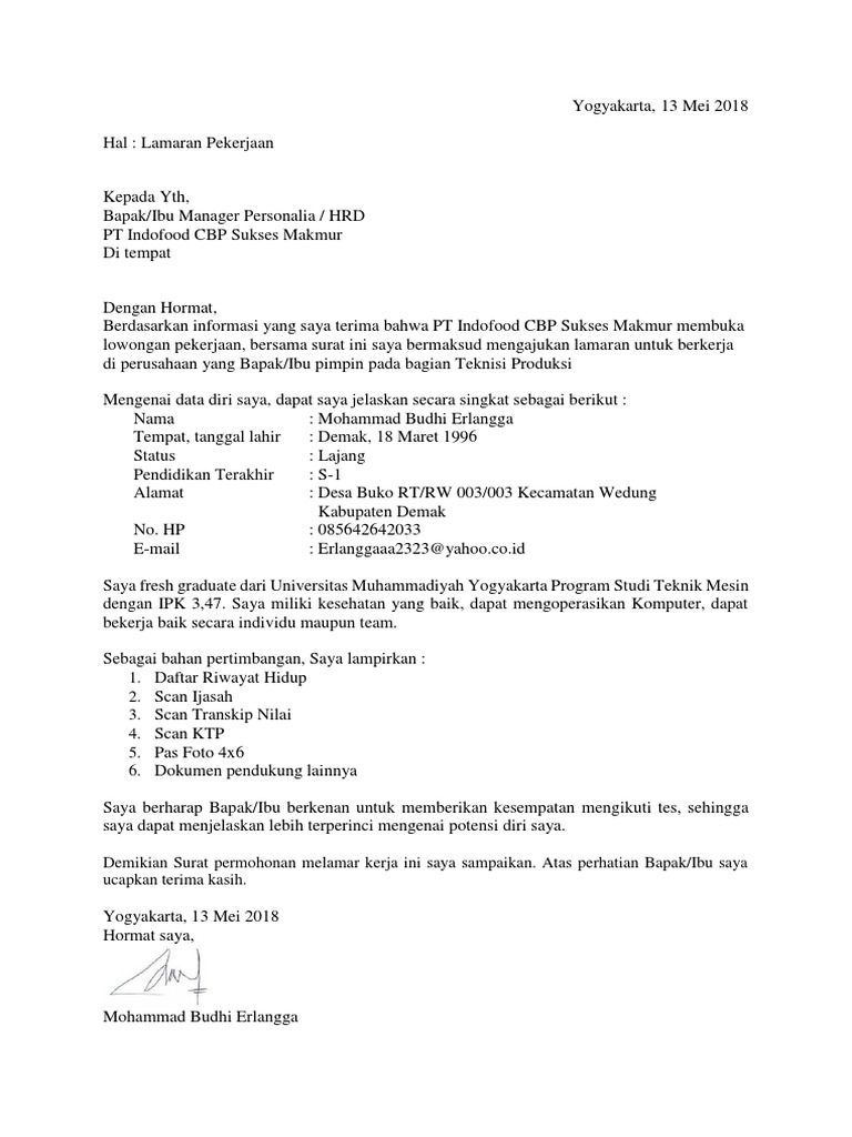 Contoh Surat Lamaran Kerja Pt Erlangga Contoh Lif Co Id