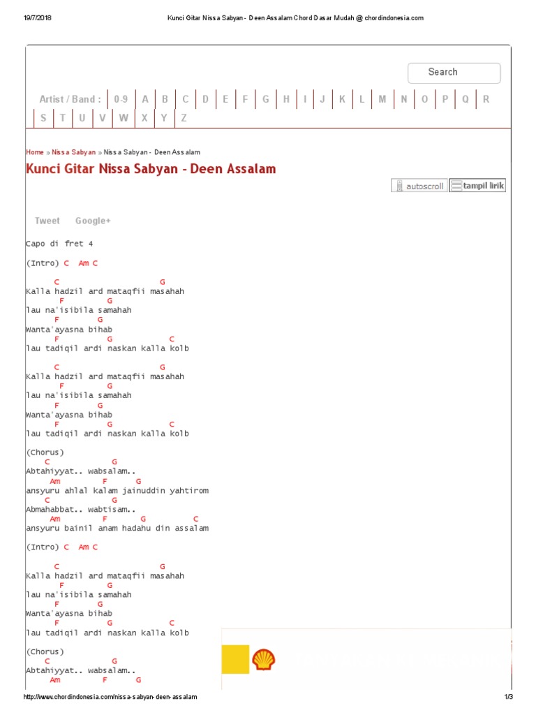 Kunci Gitar Nissa Sabyan Deen Assalam Chord Dasar Mudah Chordindonesia Com Chordophones String Instruments