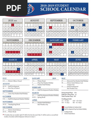 2018-19 Pfisd Calendar | Pdf | Holidays | Observances