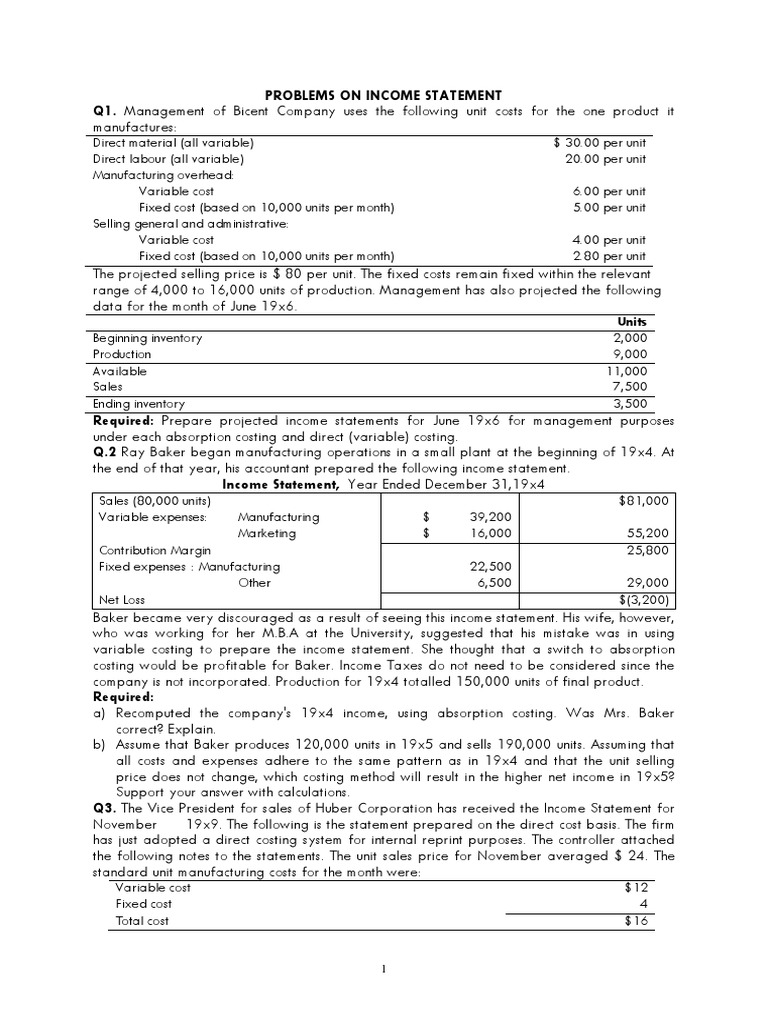 Variable Costing Income Statement Analysis | PDF | Income Statement ...
