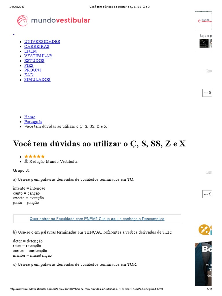 Voce Tem Duvidas Ao Utilizar O C S Ss Z E X