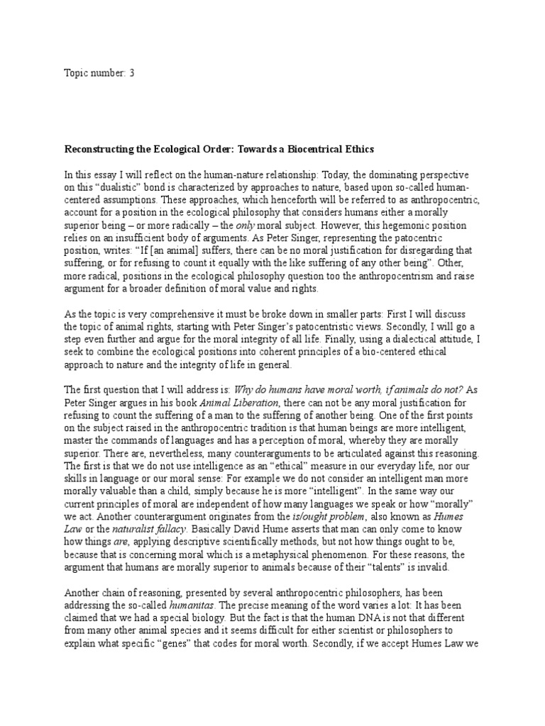 Biocentrical Ethics and Animal Rights | PDF | Reason | Philosophical ...