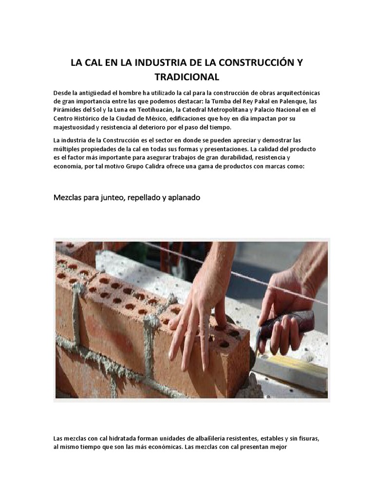 Mimar destilación Marty Fielding Aplicacion de La Cal en La Construccion | PDF | Hormigón | Cemento