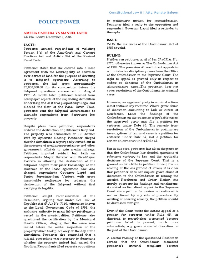 Police Power and Eminent Domain | PDF | Certiorari | Eminent Domain