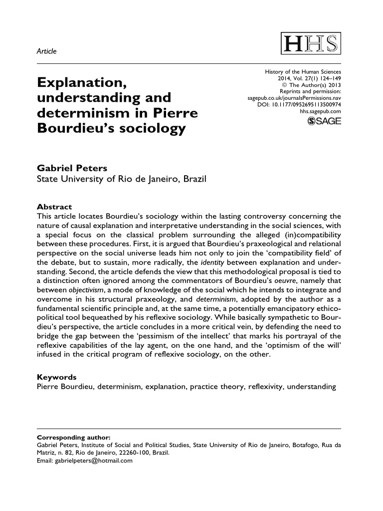 Explanation, Understanding and Determinism in Pierre Bourdieu's