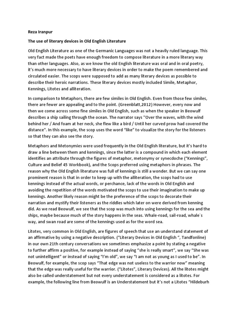 The Use of Literary Devices in Old English Literature PDF Poetry Beowulf
