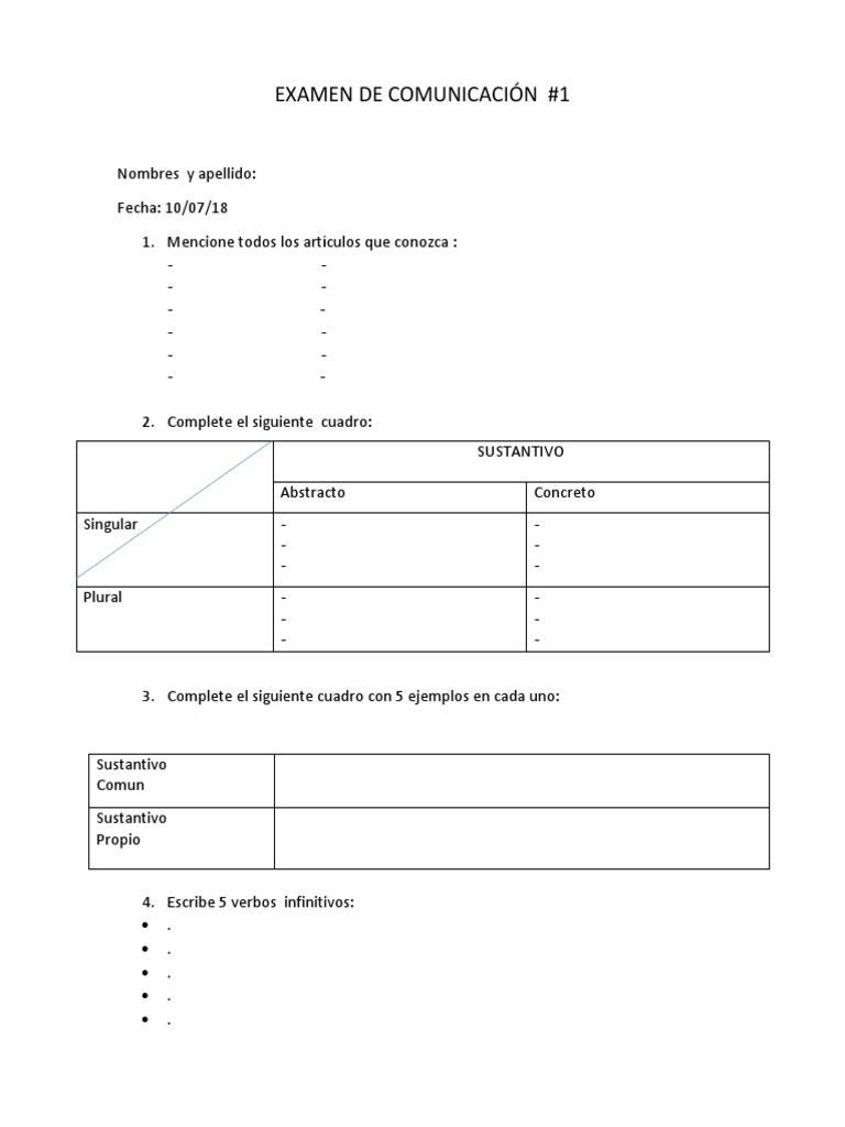 Examen de Comunicación 5to Grado | PDF | Sustantivo | Adjetivo