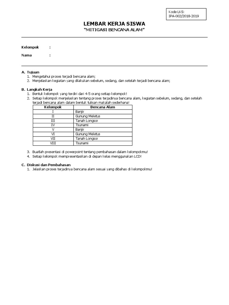 Ipa Lks Mitigasi Bencana Pdf