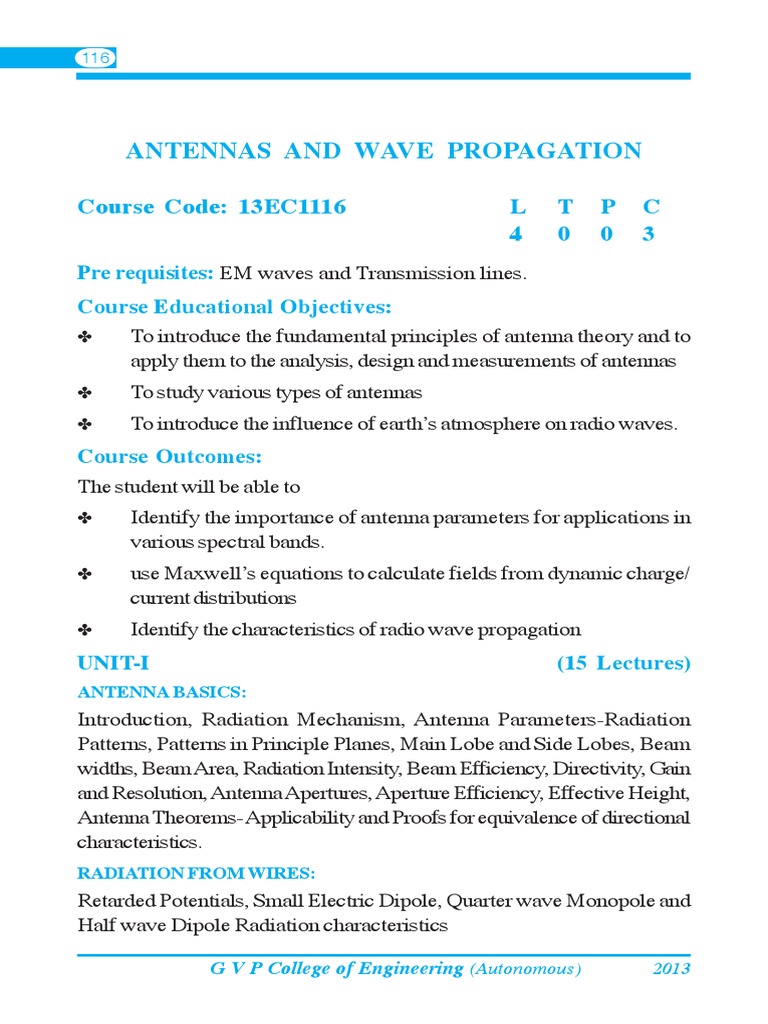 Antennas and Wave Propagation Course | PDF | Radio Propagation ...