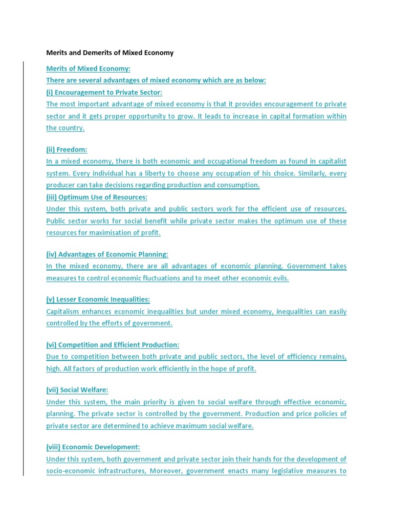 Merits and Demerits of Mixed Economy PDF Capitalism Socialism