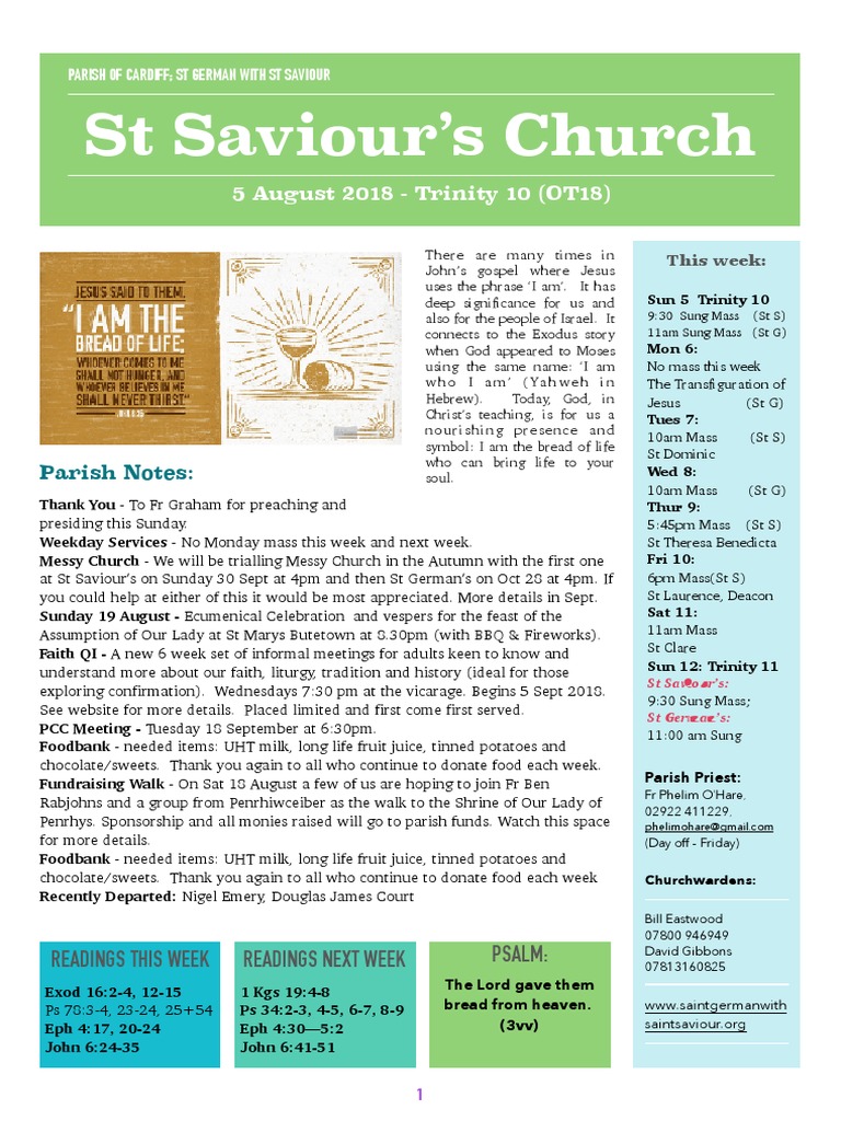Parish Updates and Events - August 2018 | PDF | Mass (Liturgy) | Jesus