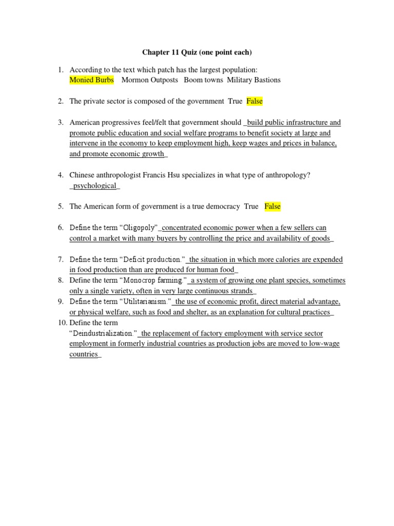 Chapter 11 Quiz: Key Concepts Explained | PDF