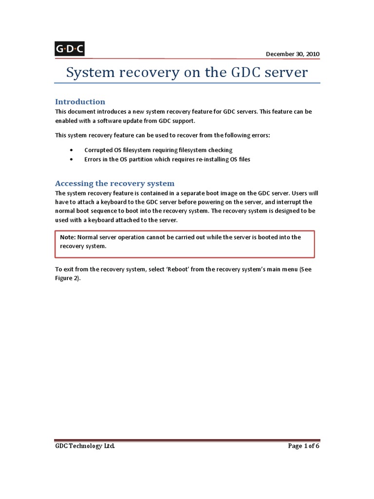 GDC Server System Recovery Guide | PDF | Booting | Backup