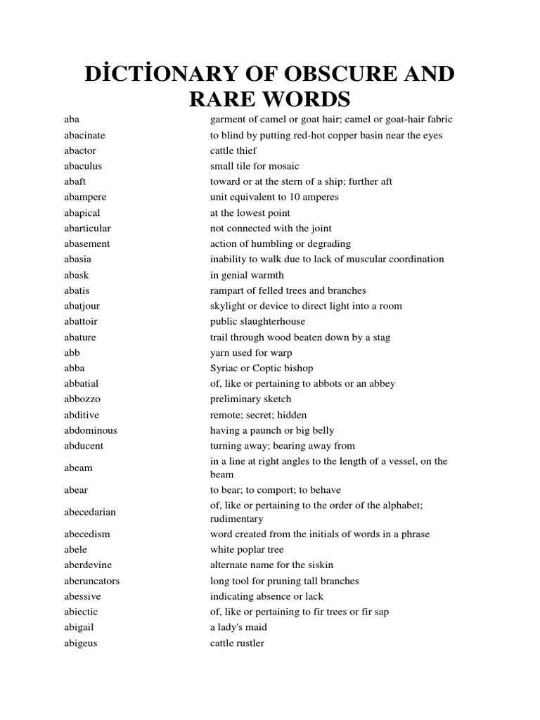 Dictionary Of Rare And Obscure Words Medicine Nature - 