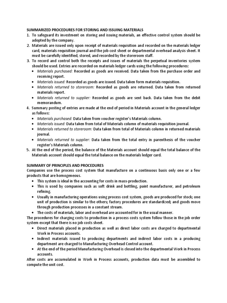Summarized Procedures For Storing and Issuing Materials | PDF | Cost ...