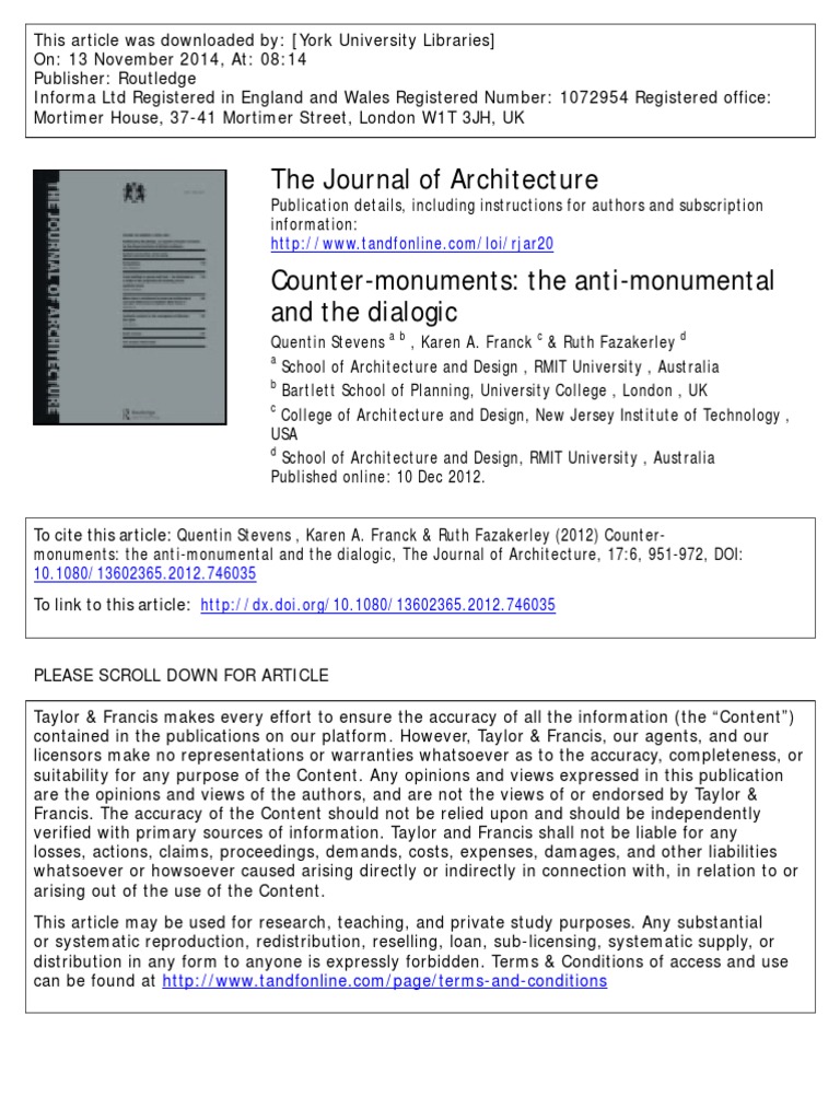 CounterMonuments The AntiMonumental and The Dialogic PDF PDF