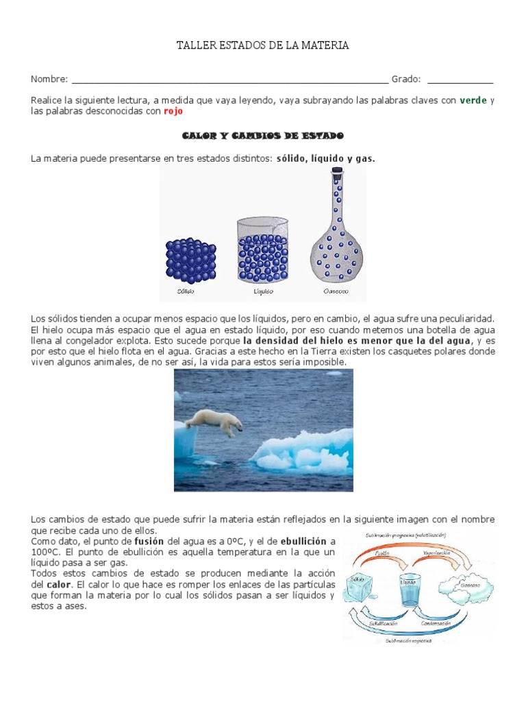 Taller Estados de La Materia Quinto