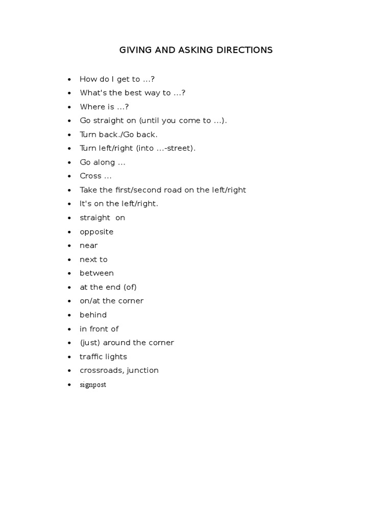 Essential Phrases for Giving Directions | PDF
