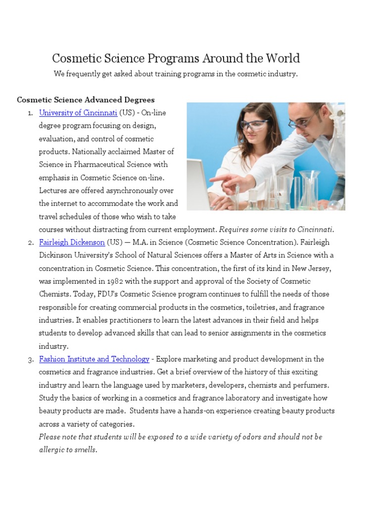 Cosmetic Science Degree & Training Programs Worldwide PDF Perfume