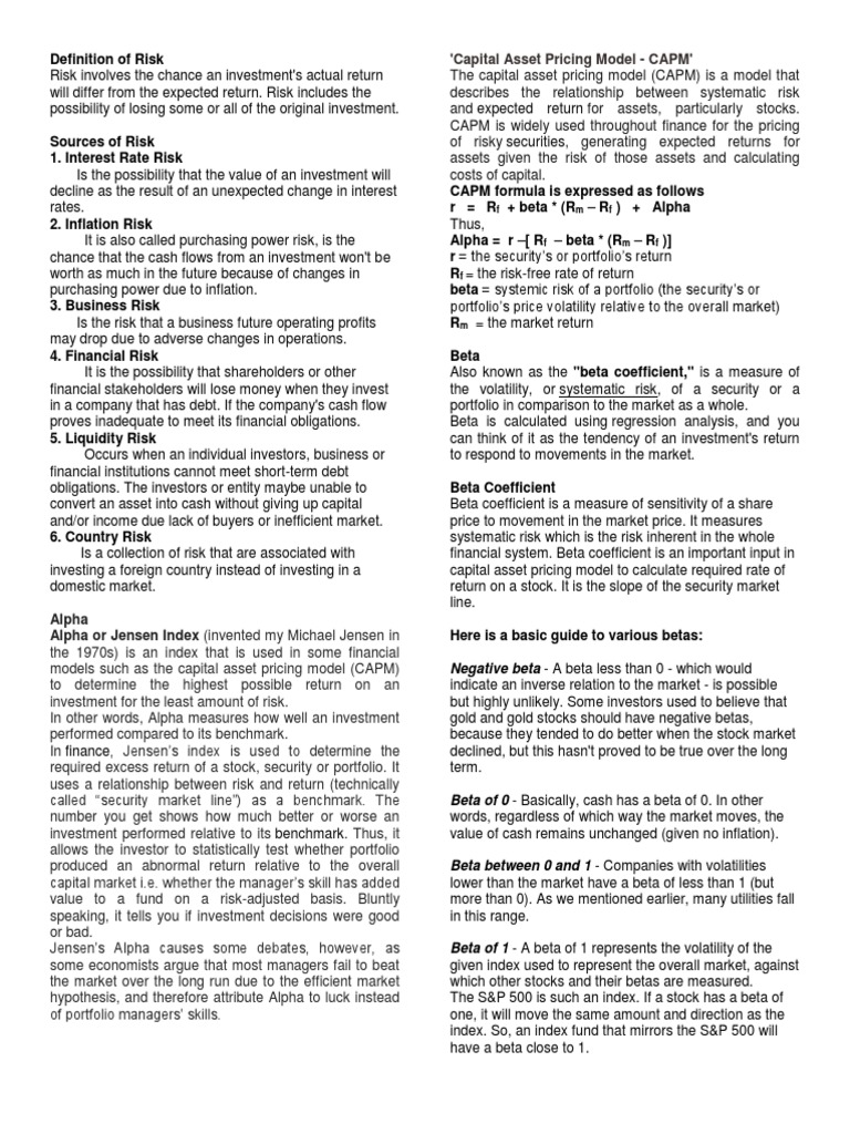 Standard Deviation and Variance PDF Beta (Finance) Capital Asset Pricing Model