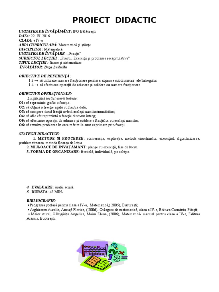 Proiect Did. Matematica | PDF