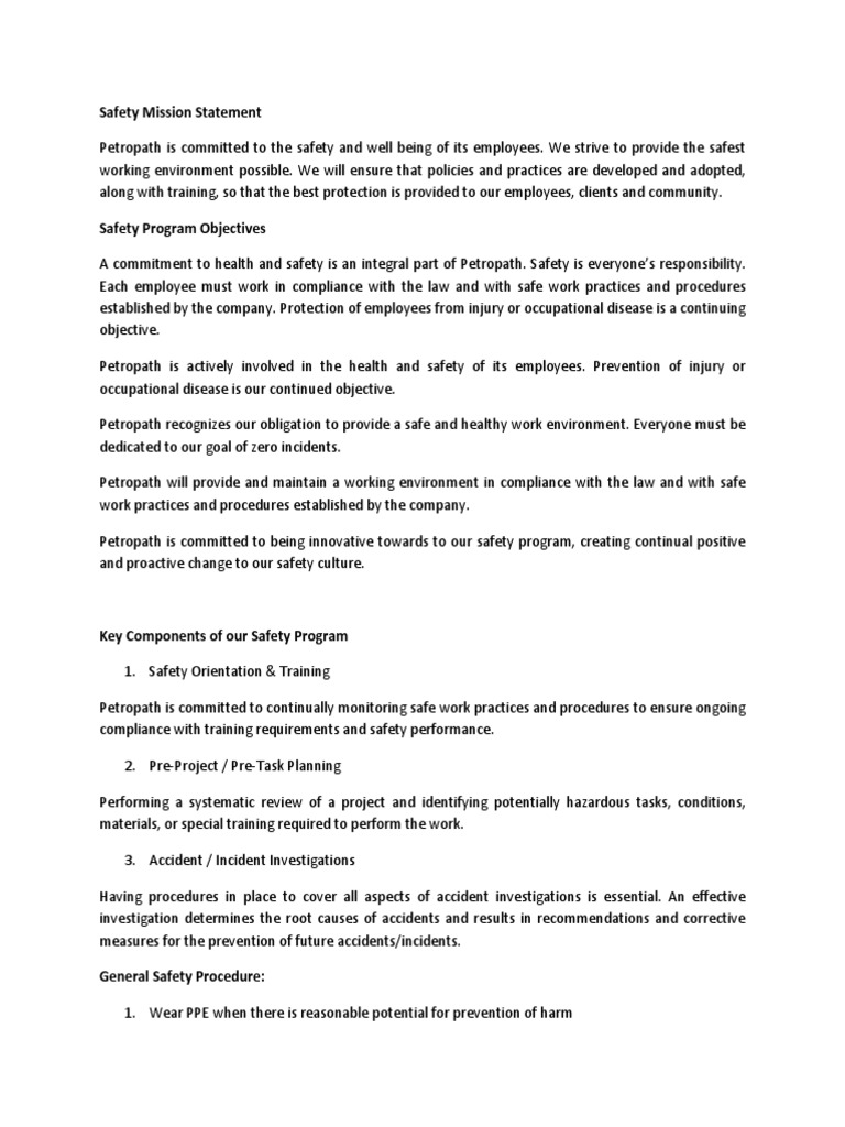 Petropath Safety Commitment and Procedures | PDF | Safety | Personal ...