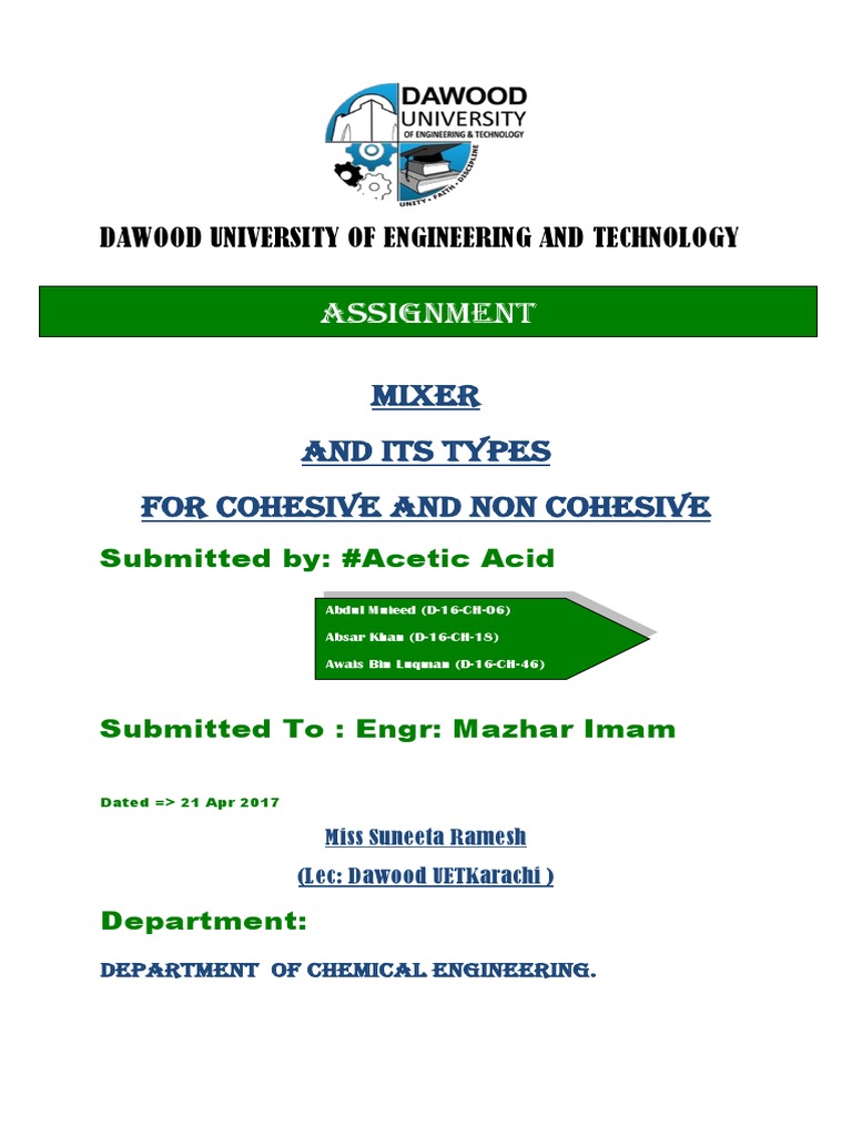 Mixer and Its Types For Cohesive and Non Cohesive Assignment PDF