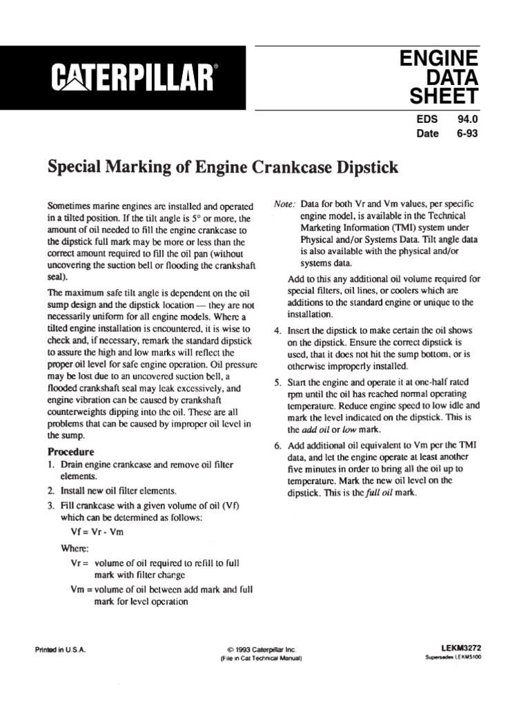 Engine Data Sheet: EDS 94.0 Date 6-93 | PDF