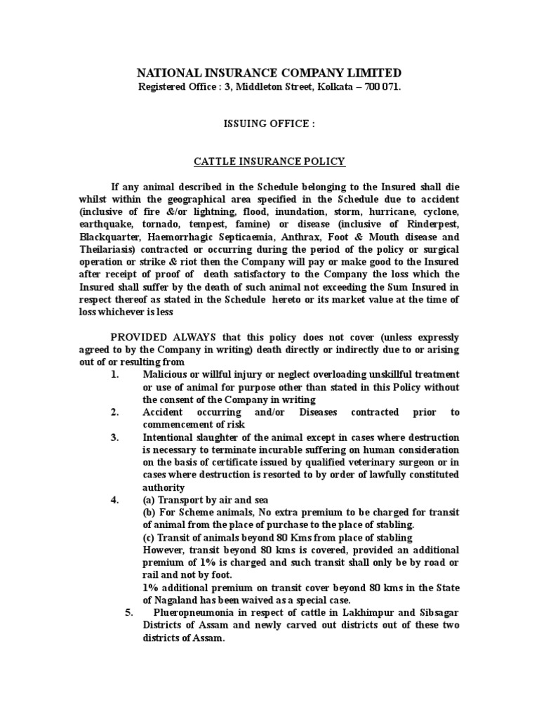 Cattle Insurance Policy Overview | PDF | Arbitral Tribunal | Insurance