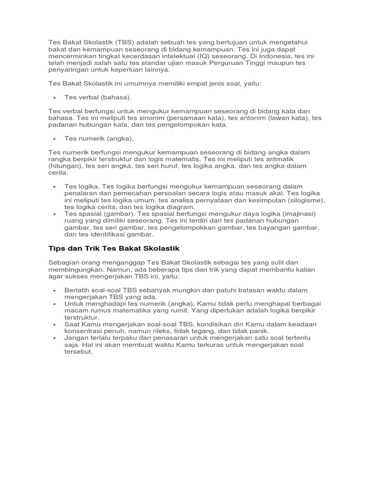 Tips Tes Bakat Skolastik