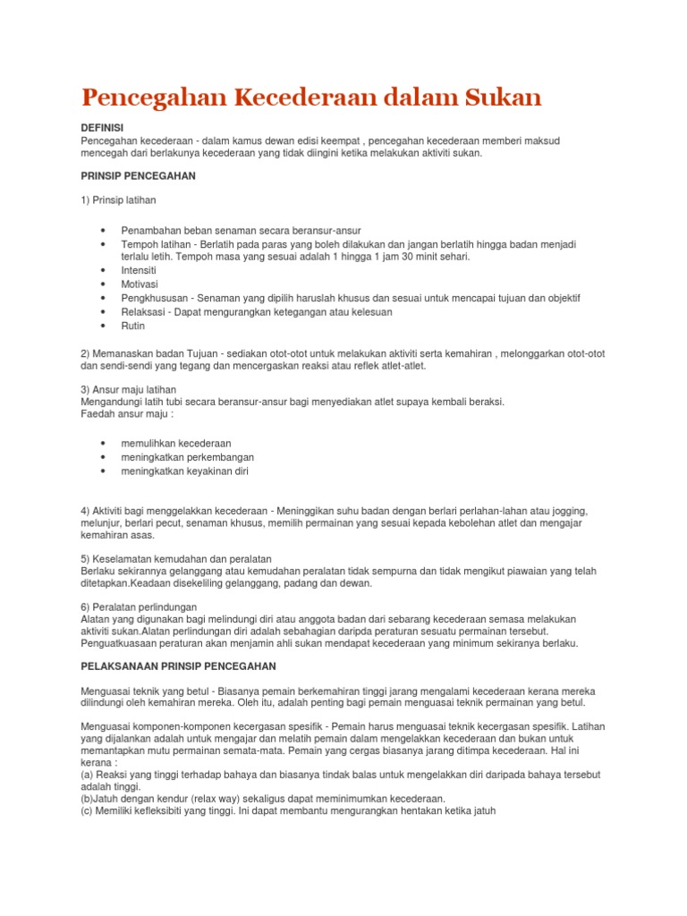 Pencegahan Kecederaan Dalam Sukan Pdf