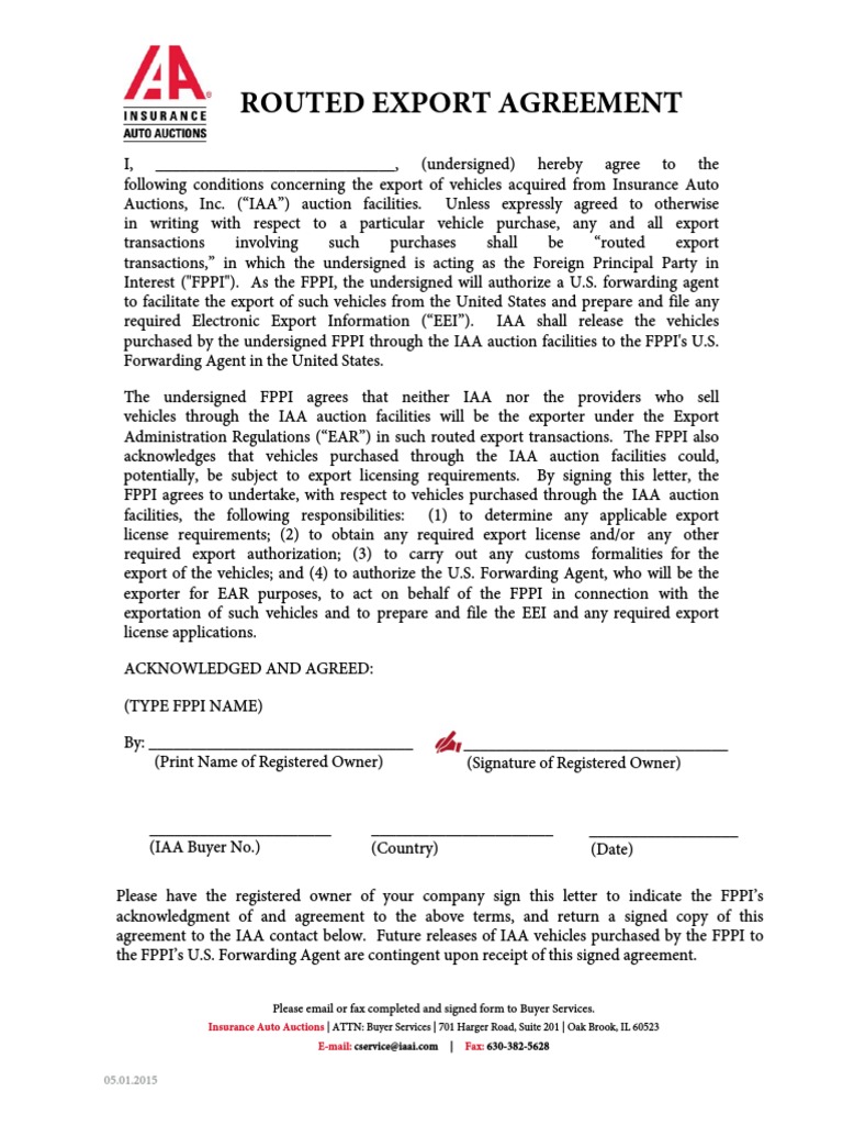 Routed Export Agreement 05 2015 | PDF | Exports | Insurance