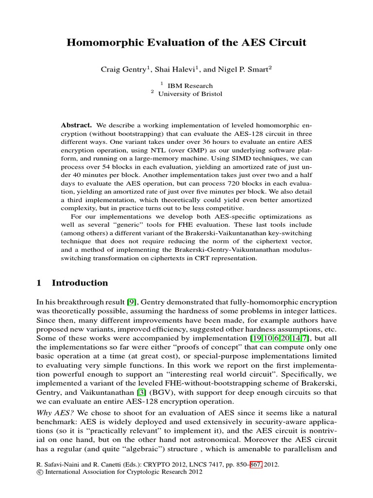 Homomorphic Evaluation of The AES Circuit | PDF | Fast Fourier ...