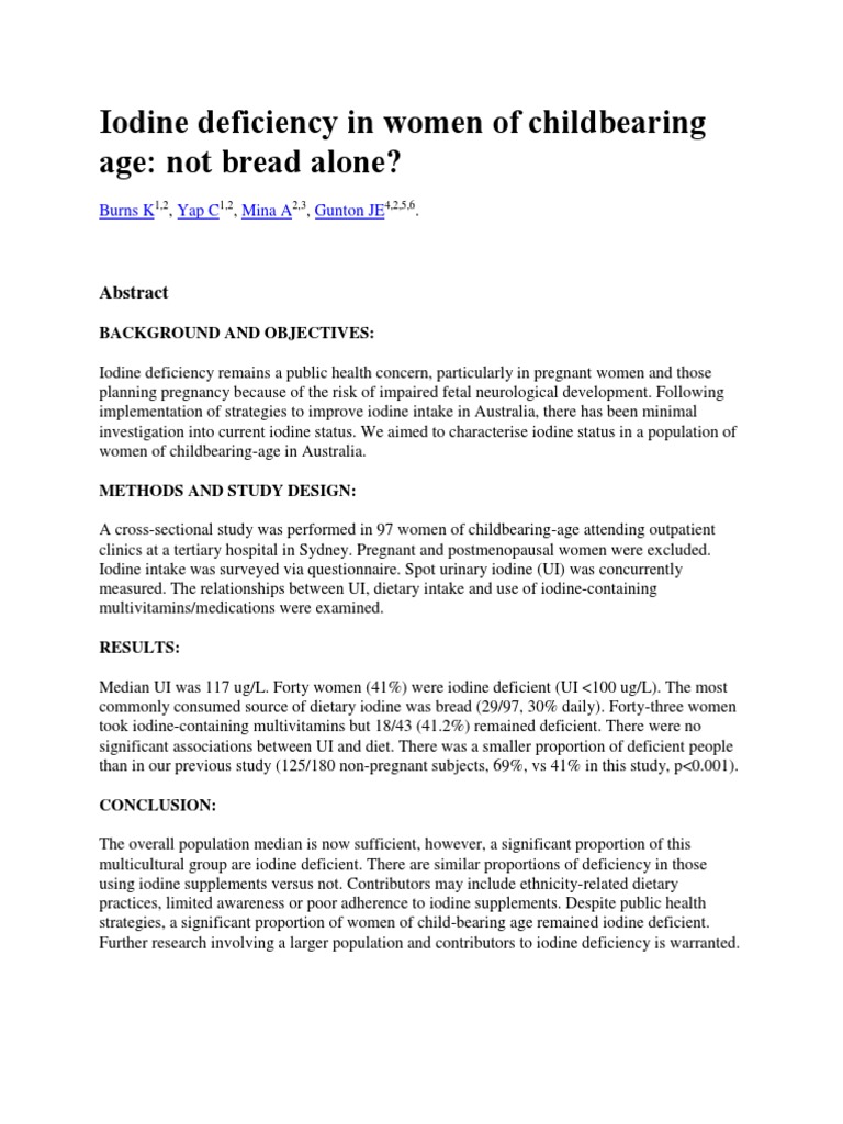 Iodine Deficiency in Australian Women | PDF