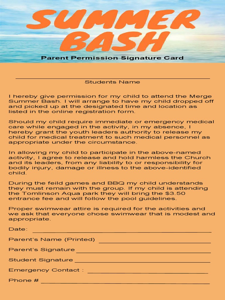 Summer Bash Sign Card PDF