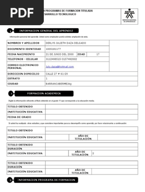 Formato Hoja De Vida Aprendiz Sena Educación Vocacional