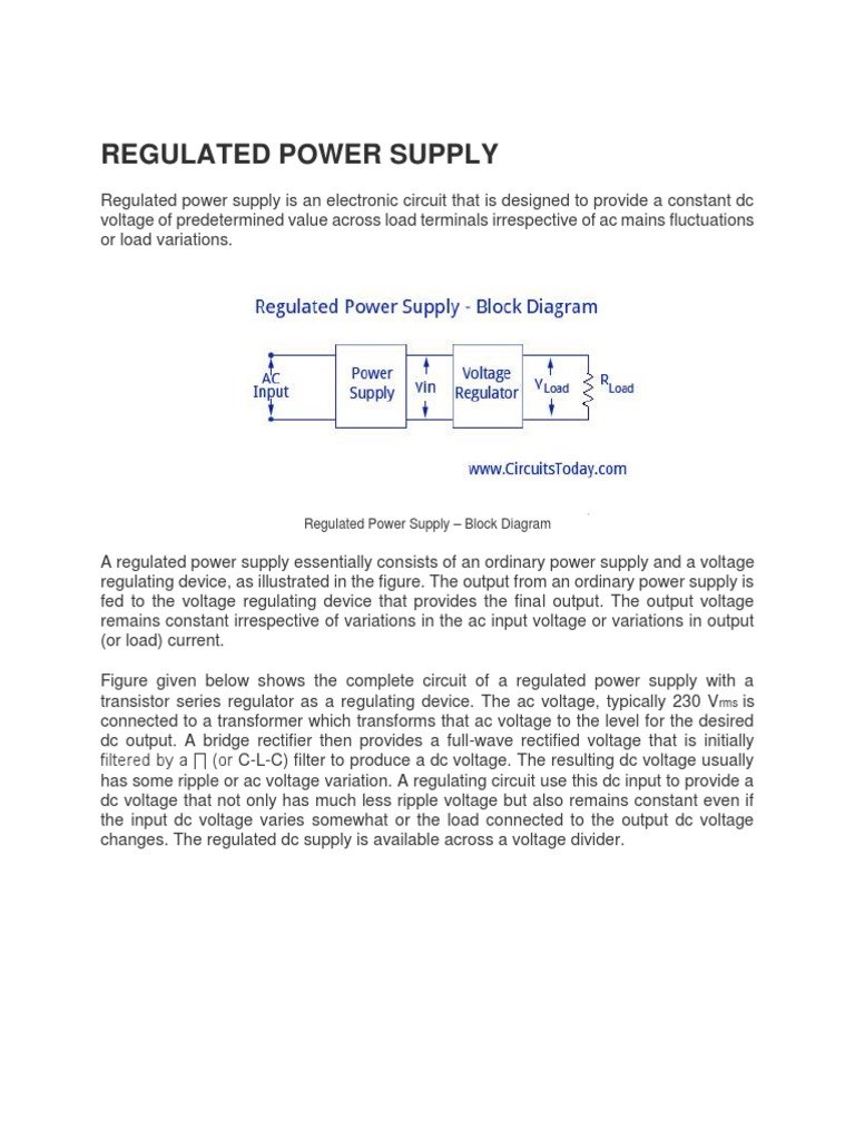 Block Diagram of Regulated Power Supply | PDF