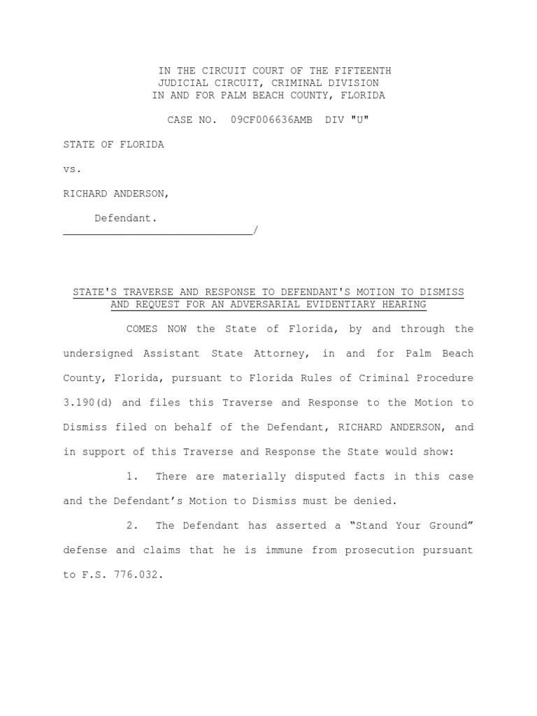 State's Traverse and Response to Defendant's Motion to Dismiss and ...