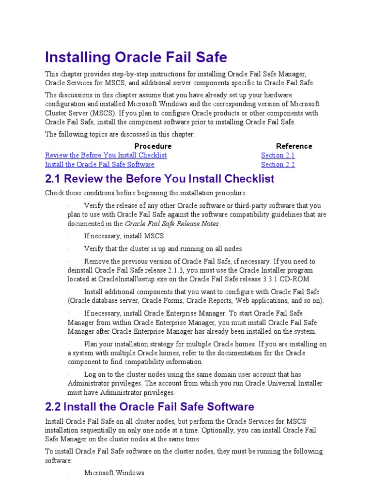 Oracle Fail Safe Installation Guide | PDF | Oracle Database ...