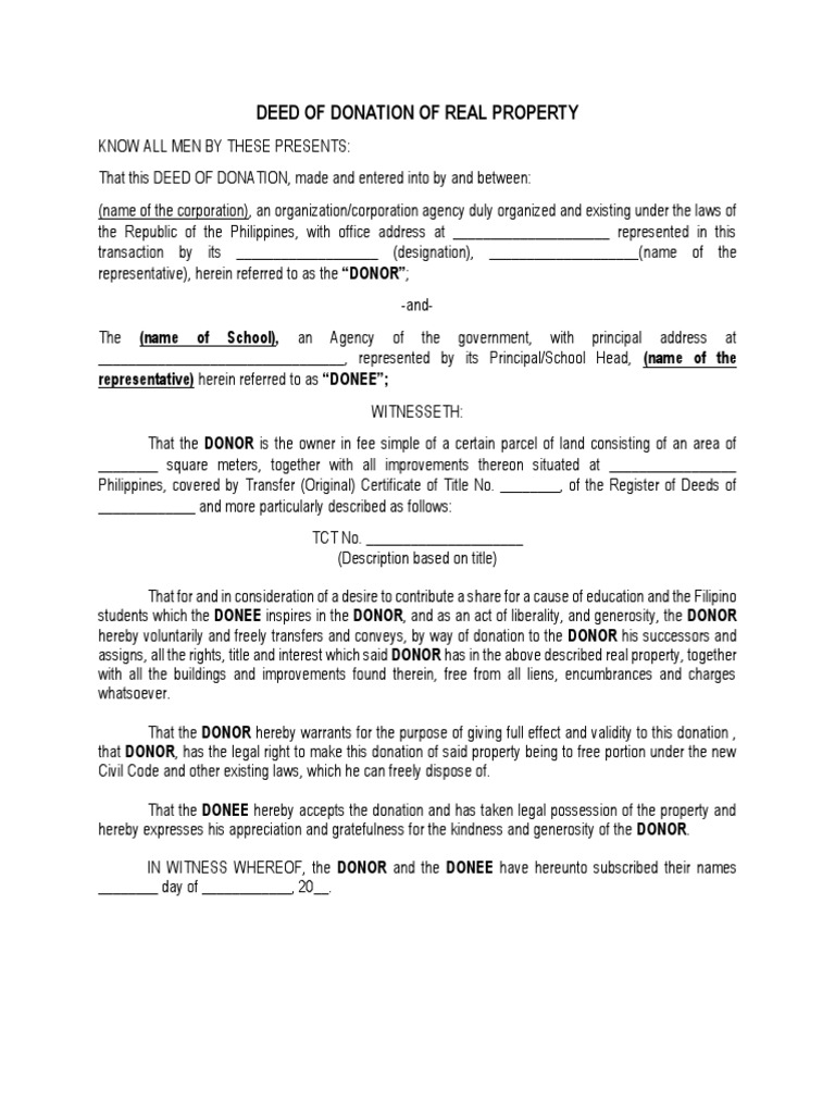 Deed of Donation of Real Property PDF Deed Natural Resources Law