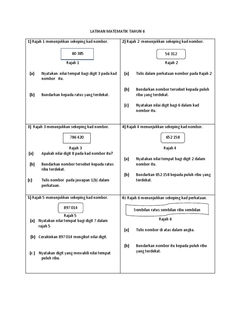 Latihan Matematik Tahun 6