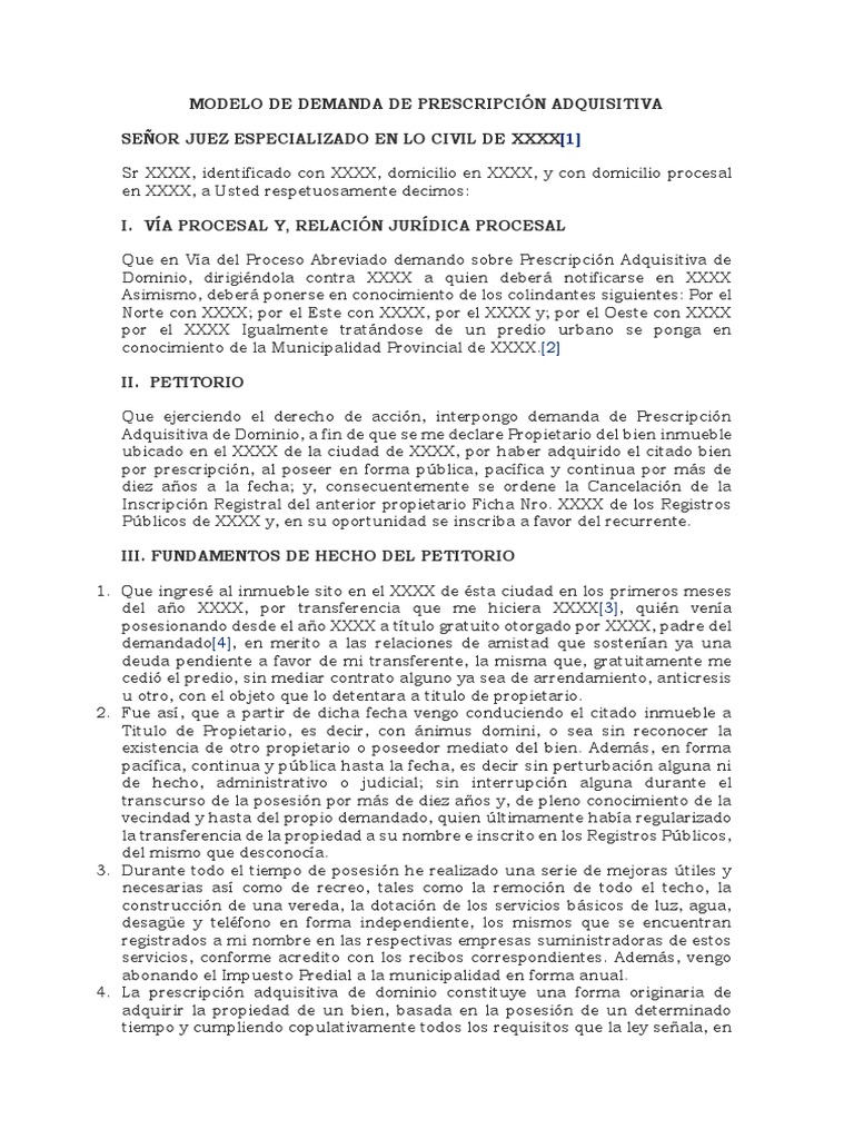 Modelo De Demanda De Prescripcion Adquisitiva