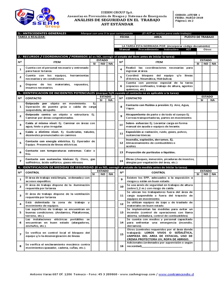 Análisis de Seguridad en el Trabajo AST | PDF | Agua | Química