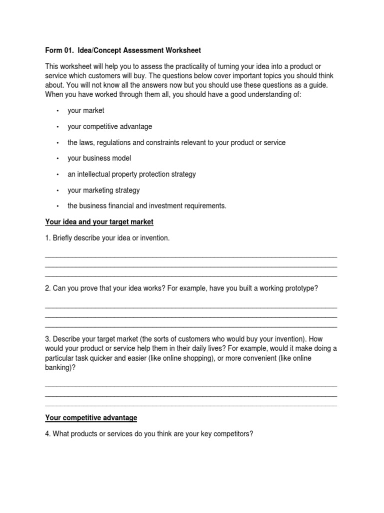 TBI Form 01 IdeaConcept Assessment Worksheet | PDF | Supply Chain ...