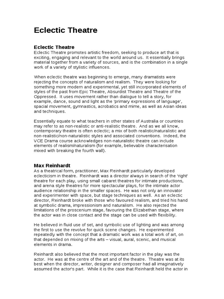 Eclectic Theatre PDF Theatre Realism (Arts)